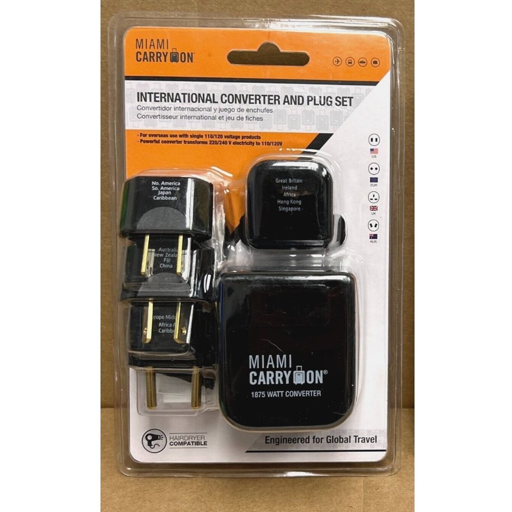 Miami CarryOn Step-down Travel Voltage Converter and Adapter Kit with Pouch *NEW